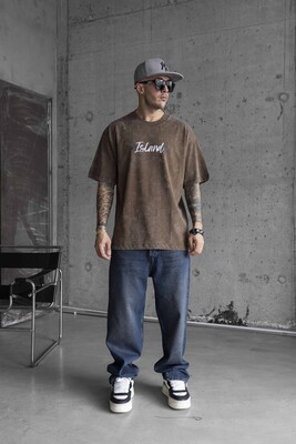 Black Island - BLACK ISLAND PRINTED WASHED T-SHIRT BROWN 1771