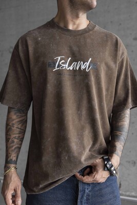 BLACK ISLAND PRINTED WASHED T-SHIRT BROWN 1771 - Thumbnail (3)