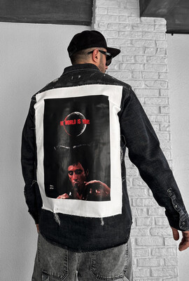 AL PACINO PRINTED DENIM JACKET BLACK 16973 - Thumbnail