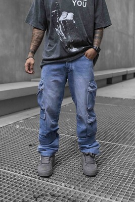 Black Island - Baggy Blue Cargo Pants 16787