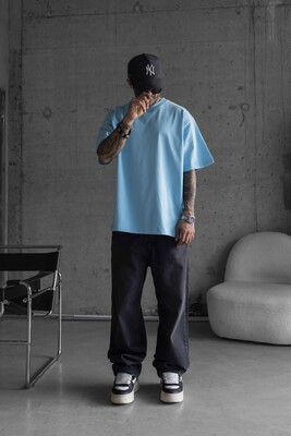 BASIC OVERSIZE LIGHT BLUE T-SHIRT 1708 - Thumbnail (2)