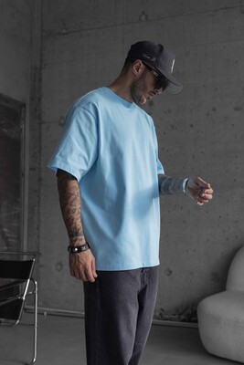 BASIC OVERSIZE LIGHT BLUE T-SHIRT 1708 - Thumbnail (3)