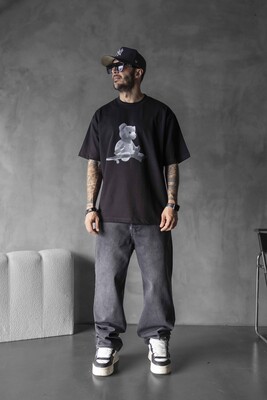 Black Island - BEAR PRINTED T-SHIRT BLACK 1757