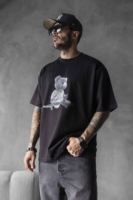 Black Island - BEAR PRINTED T-SHIRT BLACK 1757 (1)