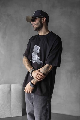 BEAR PRINTED T-SHIRT BLACK 1757 - Thumbnail (3)