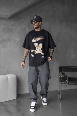 BEAR PRINTED T-SHIRT BLACK 1737 - Thumbnail (2)