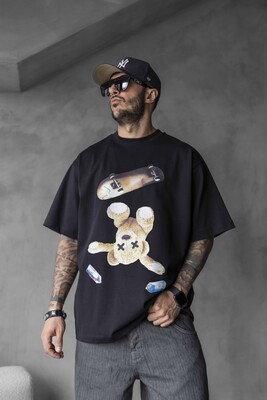 Black Island - BEAR PRINTED T-SHIRT BLACK 1737 (1)