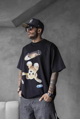 BEAR PRINTED T-SHIRT BLACK 1737 - Thumbnail (3)