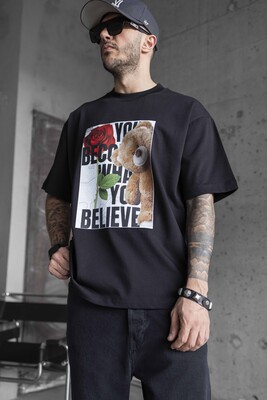 BEAR PRINTED T-SHIRT BLACK 1750 - Thumbnail (3)