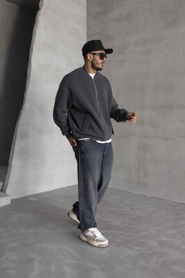 Black Island Antrasit Zip Sweatshirt 1532 - Thumbnail