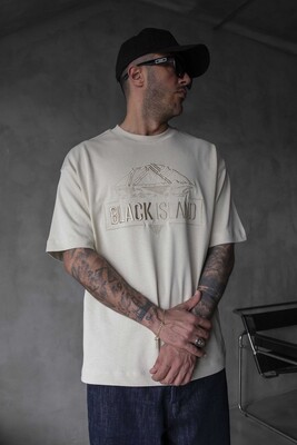 Black Island Logo Printed Beige T-shirt 1842 - Thumbnail (3)