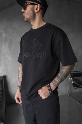 Black Island Logo Printed Black T-shirt 1842 - Thumbnail (2)