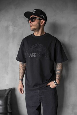 Black Island Logo Printed Black T-shirt 1842 - Thumbnail (3)