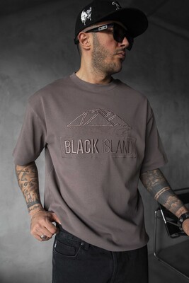 Black Island Logo Printed Brown T-shirt 1842 - Thumbnail (3)