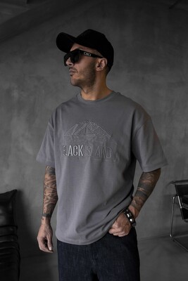 Black Island Logo Printed Gray T-shirt 1842 - Thumbnail (2)