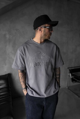 Black Island Logo Printed Gray T-shirt 1842 - Thumbnail (3)