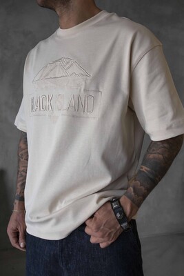 Black Island Logo Printed Light Beige T-shirt 1842 - Thumbnail (2)