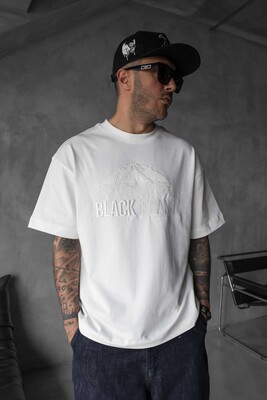 Black Island Logo Printed White T-shirt 1842 - Thumbnail (2)