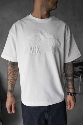 Black Island Logo Printed White T-shirt 1842 - Thumbnail (3)