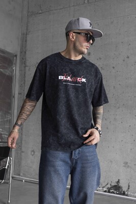 BLACK ISLAND PRINTED WASHED T-SHIRT BLACK 1771 - Thumbnail (3)