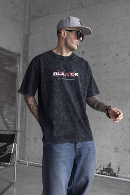 BLACK ISLAND PRINTED WASHED T-SHIRT BLACK 1771 - Thumbnail (2)