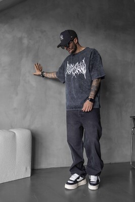 BLACK ISLAND PRINTED WASHED T-SHIRT BLACK 1806 - Thumbnail (3)