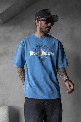 Black Island - BLACK ISLAND PRINTED WASHED T-SHIRT BLUE 1804 (1)