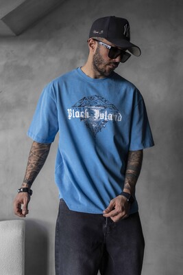 BLACK ISLAND PRINTED WASHED T-SHIRT BLUE 1804 - Thumbnail (2)