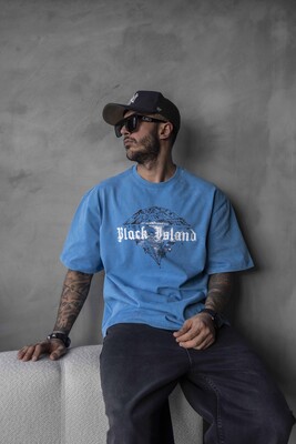 BLACK ISLAND PRINTED WASHED T-SHIRT BLUE 1804 - Thumbnail (3)