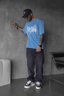 BLACK ISLAND PRINTED WASHED T-SHIRT BLUE 1806 - Thumbnail (3)