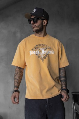 Black Island - BLACK ISLAND PRINTED WASHED T-SHIRT ORANGE 1804 (1)