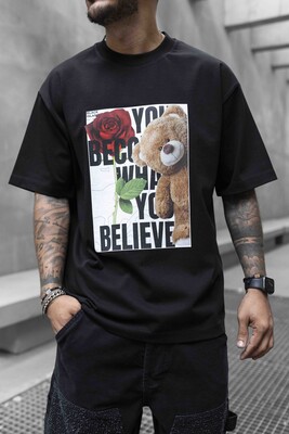 BEAR PRINTED T-SHIRT BLACK 1750 - Thumbnail