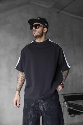 Black Island - Black Oversized T-Shirt with Black Stripes 1834 (1)