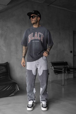 Black Island - BLACK PRINTED WASHED T-SHIRT ANTRA 1808