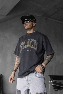 Black Island - BLACK PRINTED WASHED T-SHIRT BLACK 1808 (1)