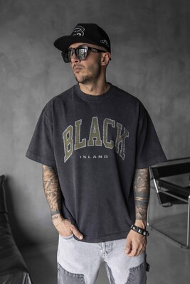 BLACK PRINTED WASHED T-SHIRT BLACK 1808 - Thumbnail (2)