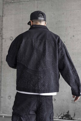 BLACK TEXTURED DENIM JACKET 16941 - Thumbnail