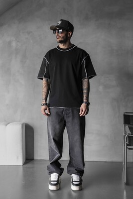 Black Island - CONTRAST STITCH T-SHIRT BLACK 1811