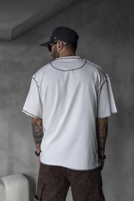 CONTRAST STITCH T-SHIRT WHITE 1811 - Thumbnail (3)