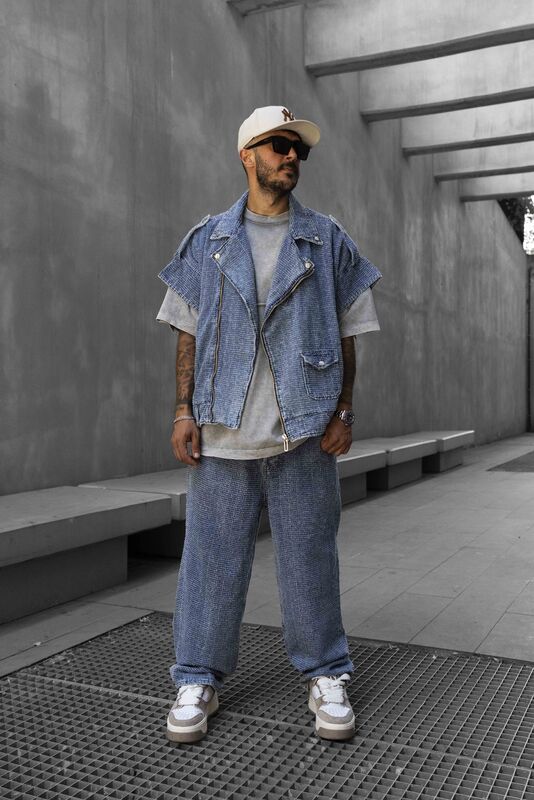 Black Island - TEXTURED BLUE DENIM VEST & PANTS SET 16843