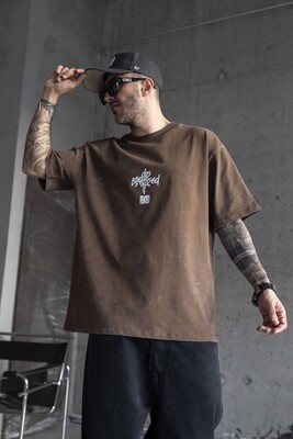 DIS STRESSED PRINTED WASHED T-SHIRT BROWN 1769 - Thumbnail (2)