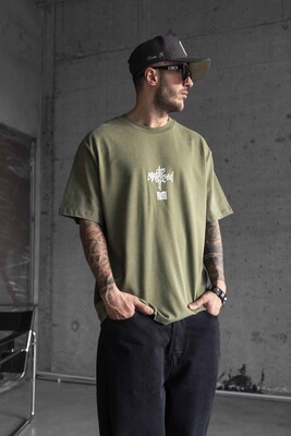 DIS STRESSED PRINTED WASHED T-SHIRT GREEN 1769 - Thumbnail (3)