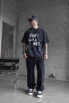 DONT TALK ME PRINTED WASHED T-SHIRT BLACK 1759 - Thumbnail (3)