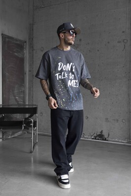 DONT TALK ME PRINTED WASHED T-SHIRT GRAY 1759 - Thumbnail (3)