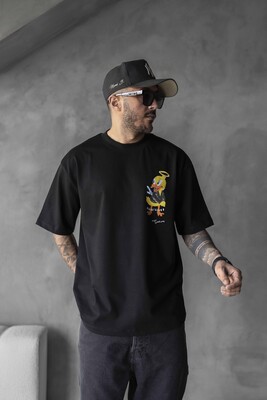 DUCK PRINTED T-SHIRT BLACK 1755 - Thumbnail (2)