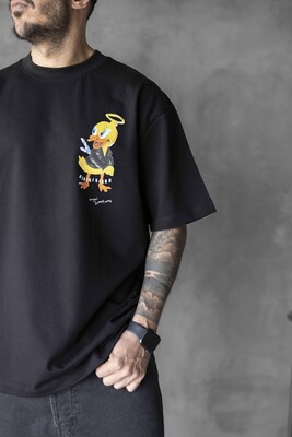 DUCK PRINTED T-SHIRT BLACK 1755 - Thumbnail (3)