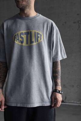 FAST LIFE PRINTED WASHED T-SHIRT GRAY 1692 - Thumbnail (2)