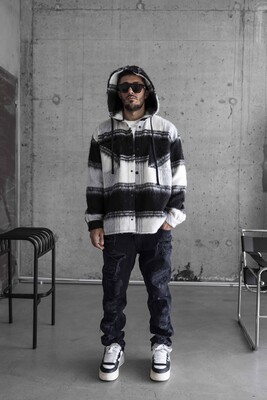 FLANNEL JACKET BLACK WHITE 16978 - Thumbnail