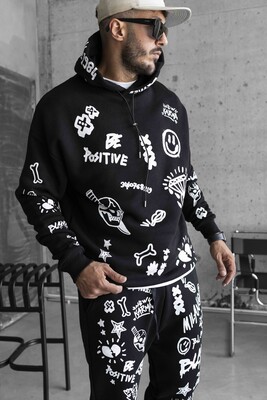 Full printed black tracksuit 1506 - Thumbnail (2)