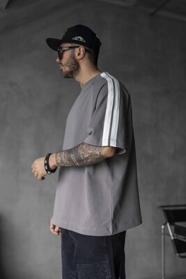 Black Island - Gray Oversized T-Shirt with Black Stripes 1834 (1)